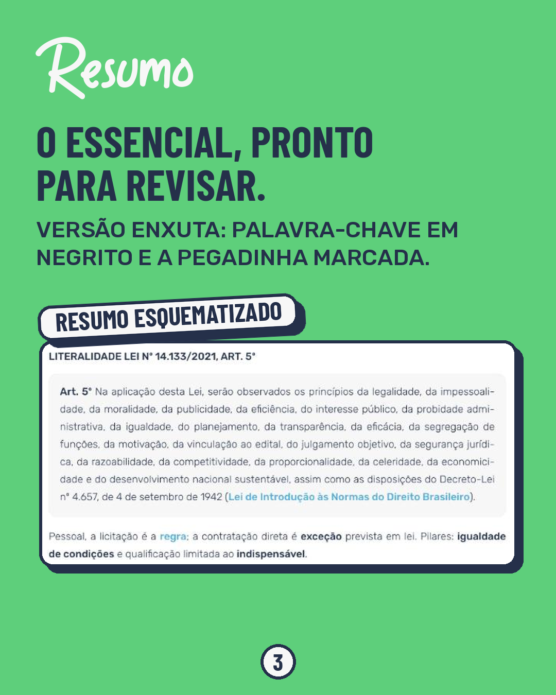 Resumo Esquematizado de Licitações e Contratos: palavra-chave em negrito, pegadinha marcada e artigo de apoio
